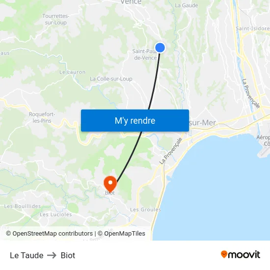 Le Taude to Biot map