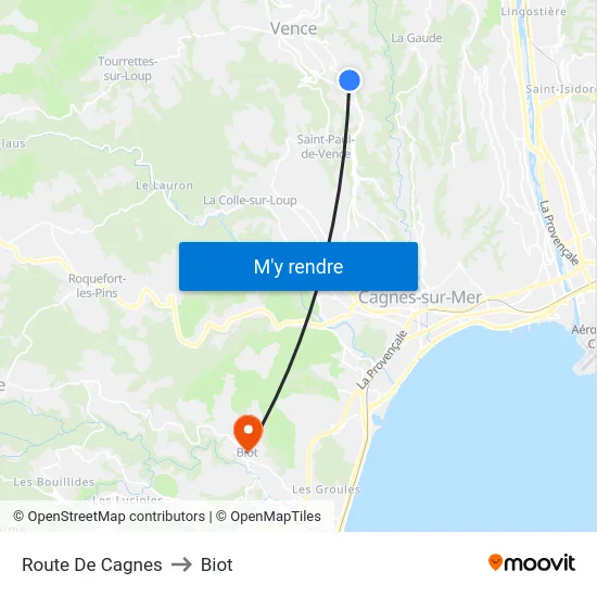 Route De Cagnes to Biot map