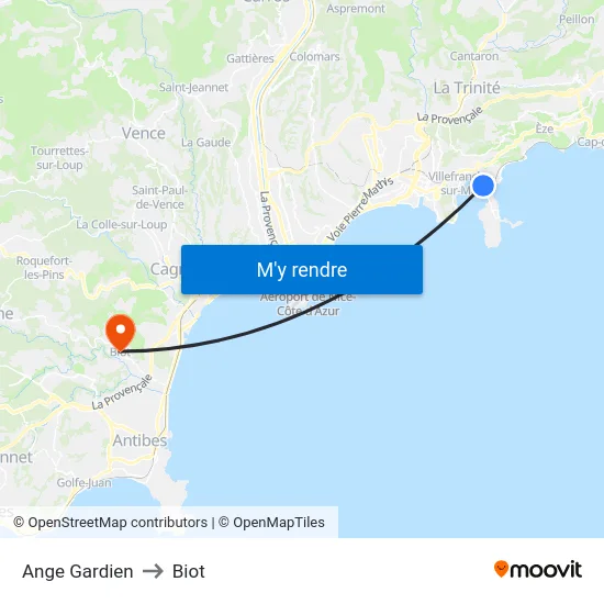 Ange Gardien to Biot map