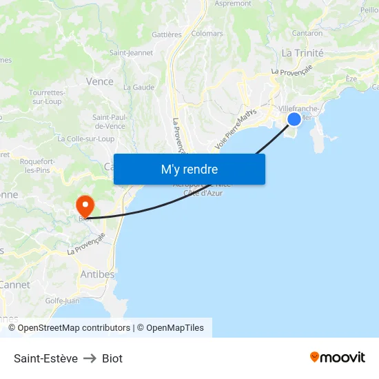 Saint-Estève to Biot map
