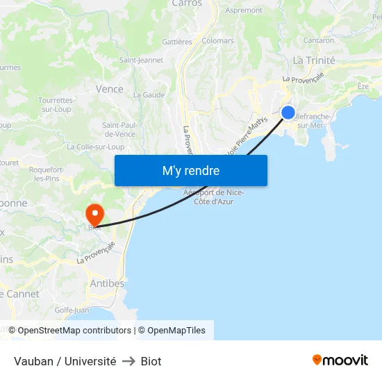 Vauban / Université to Biot map
