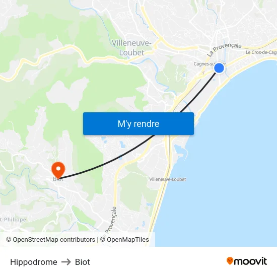 Hippodrome to Biot map