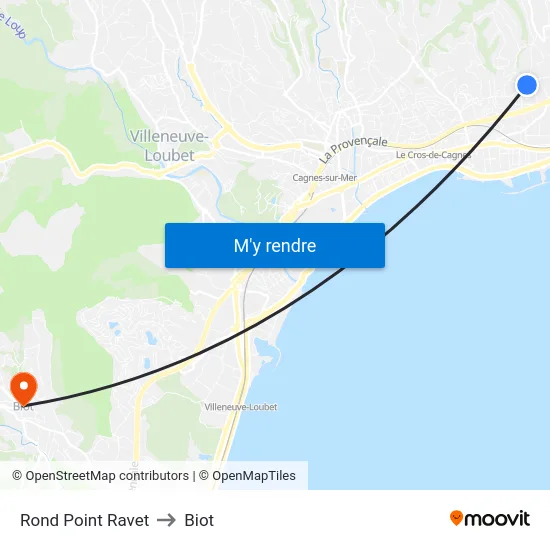 Rond Point Ravet to Biot map