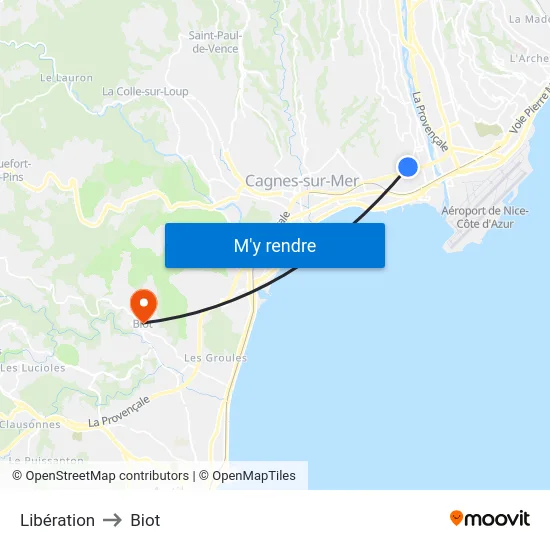 Libération to Biot map