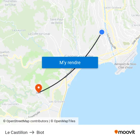 Le Castillon to Biot map