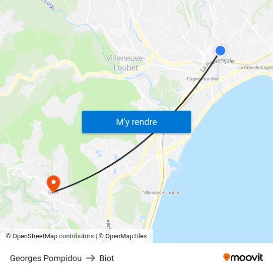 Georges Pompidou to Biot map