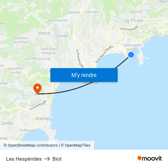 Les Hespérides to Biot map