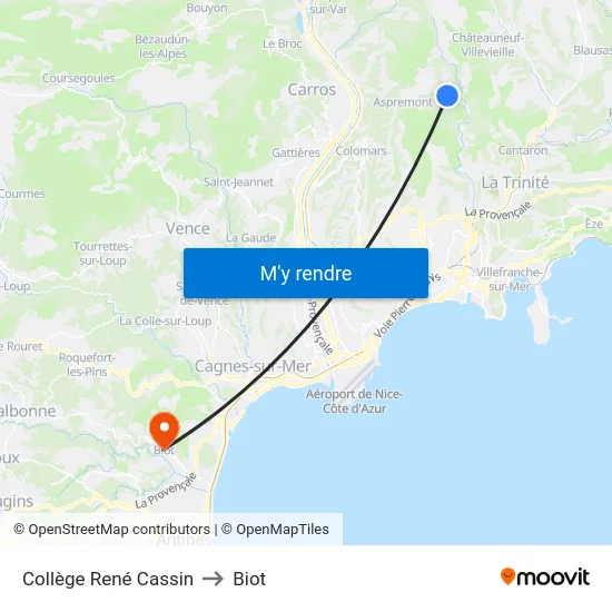 Collège René Cassin to Biot map
