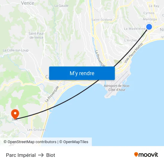 Parc Impérial to Biot map