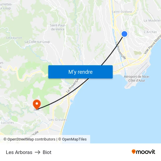 Les Arboras to Biot map