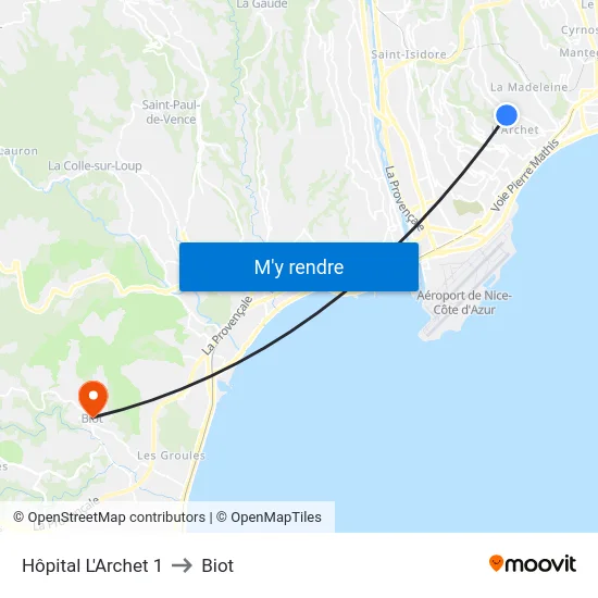 Hôpital L'Archet 1 to Biot map