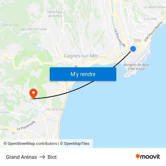 Grand Arénas to Biot map