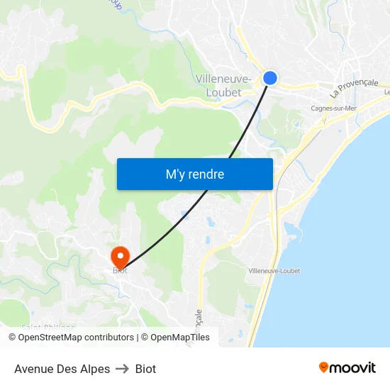 Avenue Des Alpes to Biot map