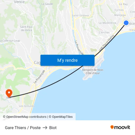 Gare Thiers / Poste to Biot map