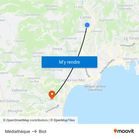 Médiathèque to Biot map