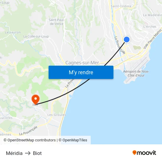 Méridia to Biot map
