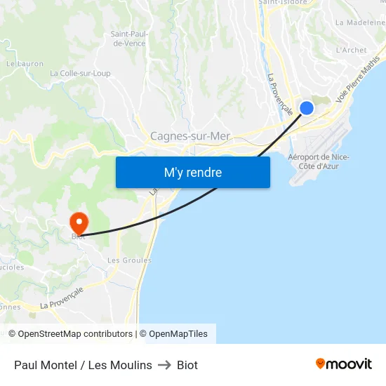 Paul Montel / Les Moulins to Biot map