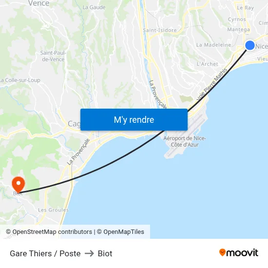 Gare Thiers / Poste to Biot map