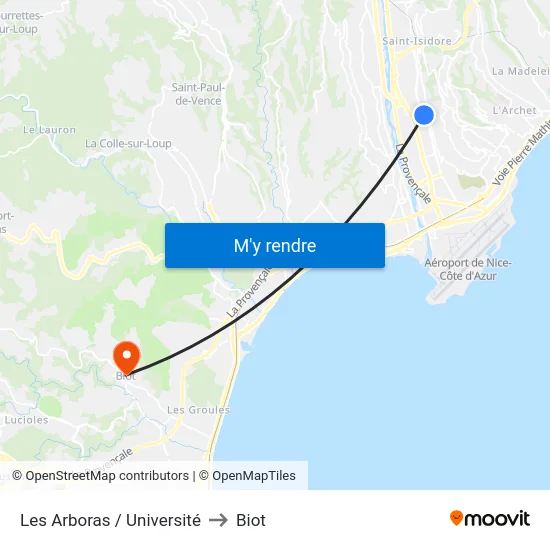 Les Arboras / Université to Biot map