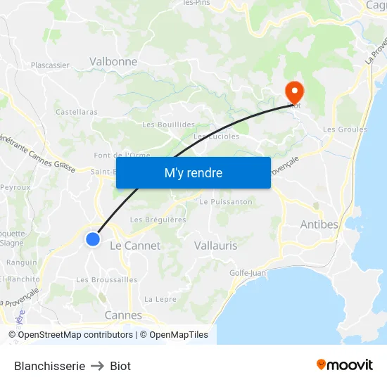 Blanchisserie to Biot map