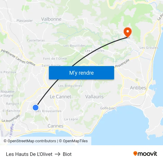 Les Hauts De L'Olivet to Biot map