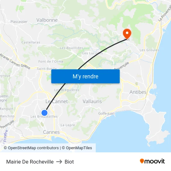 Mairie De Rocheville to Biot map