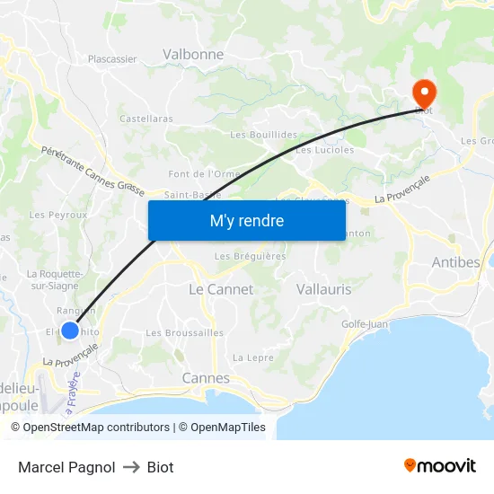 Marcel Pagnol to Biot map