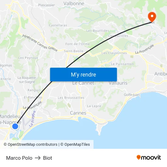 Marco Polo to Biot map