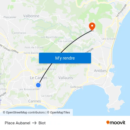 Place Aubanel to Biot map