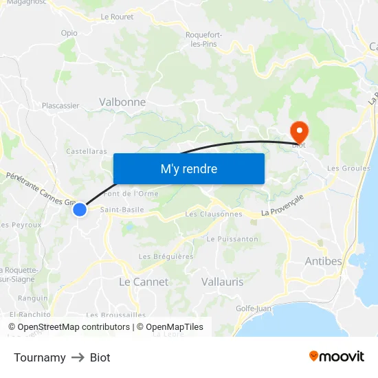 Tournamy to Biot map