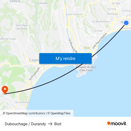 Dubouchage / Durandy to Biot map