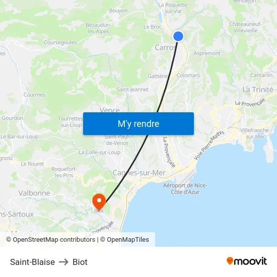 Saint-Blaise to Biot map