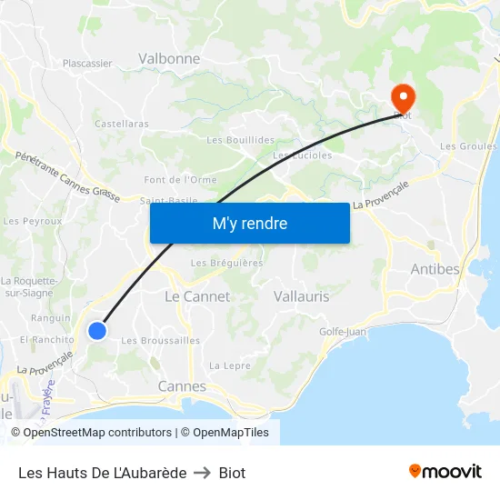 Les Hauts De L'Aubarède to Biot map