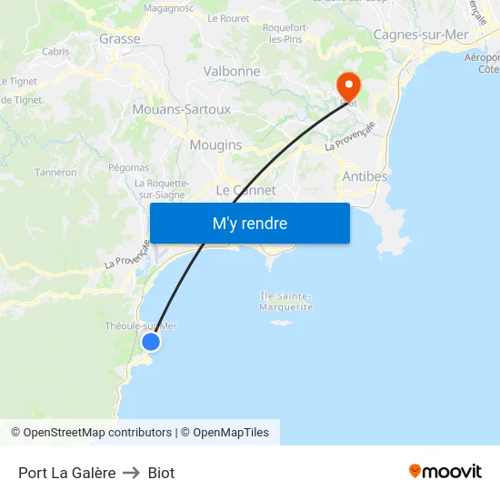 Port La Galère to Biot map