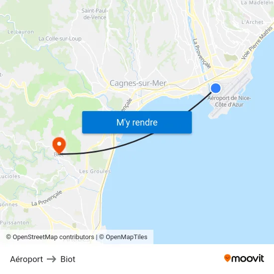 Aéroport to Biot map