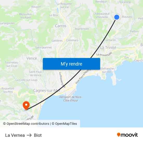 La Vernea to Biot map