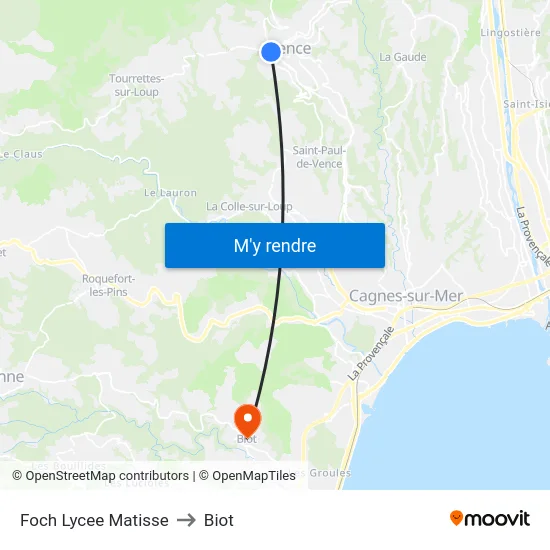 Foch Lycee Matisse to Biot map