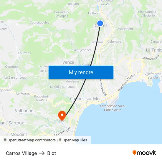 Carros Village to Biot map