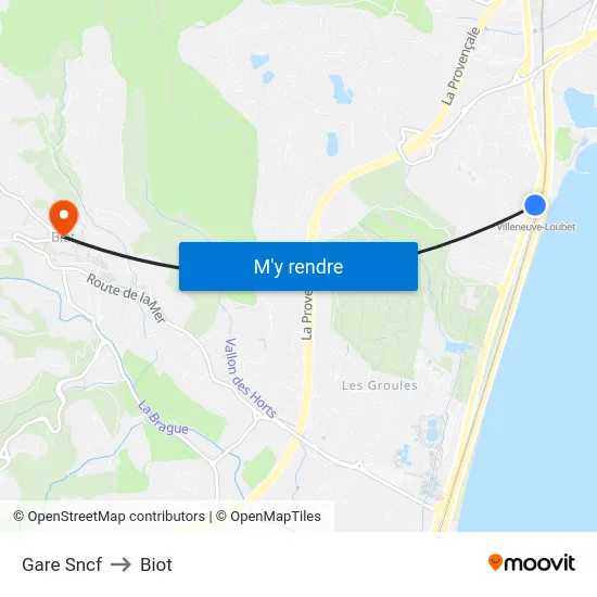 Gare Sncf to Biot map