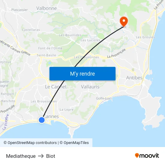 Mediatheque to Biot map