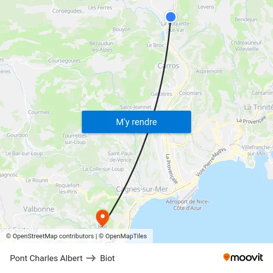 Pont Charles Albert to Biot map