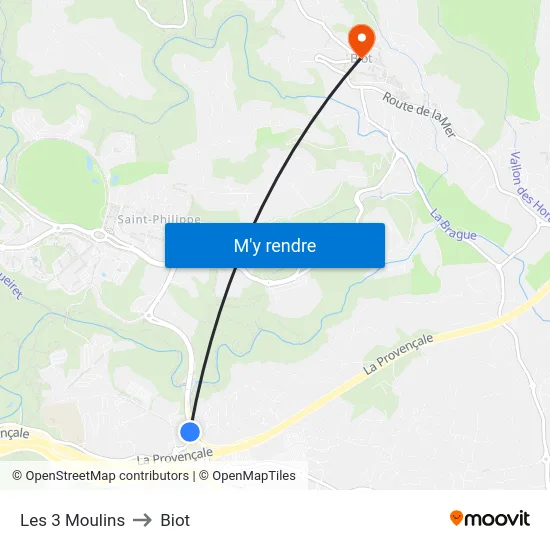 Les 3 Moulins to Biot map