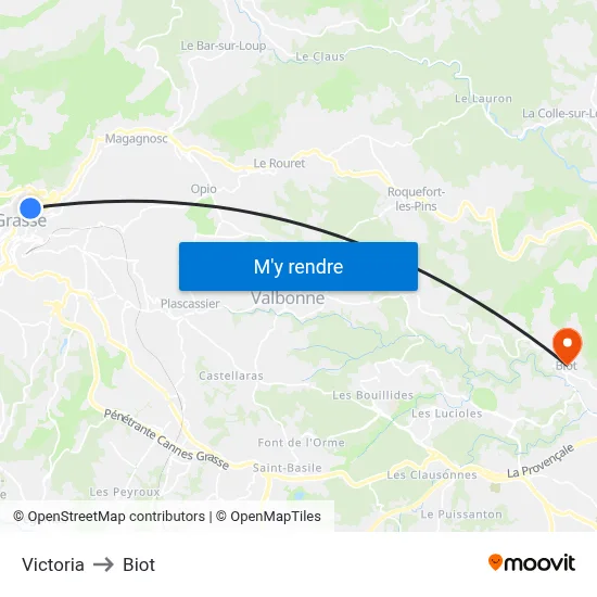 Victoria to Biot map