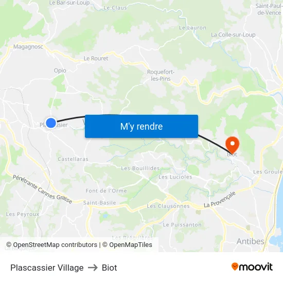 Plascassier Village to Biot map
