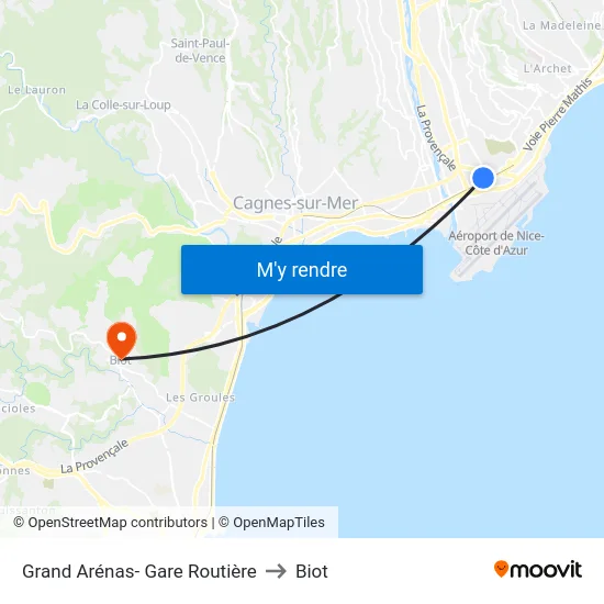 Grand Arénas- Gare Routière to Biot map