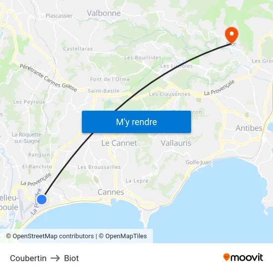 Coubertin to Biot map