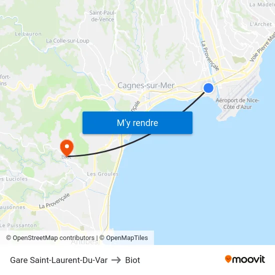 Gare Saint-Laurent-Du-Var to Biot map