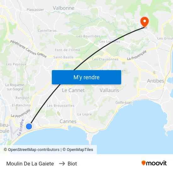 Moulin De La Gaiete to Biot map