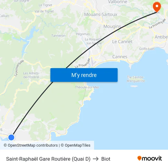 Saint-Raphaël Gare Routière (Quai D) to Biot map