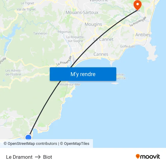 Le Dramont to Biot map